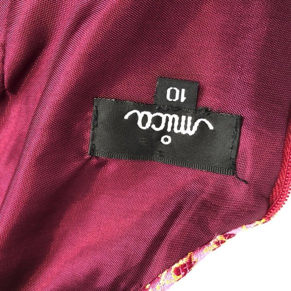 Vtg Mica Sz 10 Elegant Raspberry Asia Inspired Sleeveless Shift Paisley Brocade - Picture 8 of 9